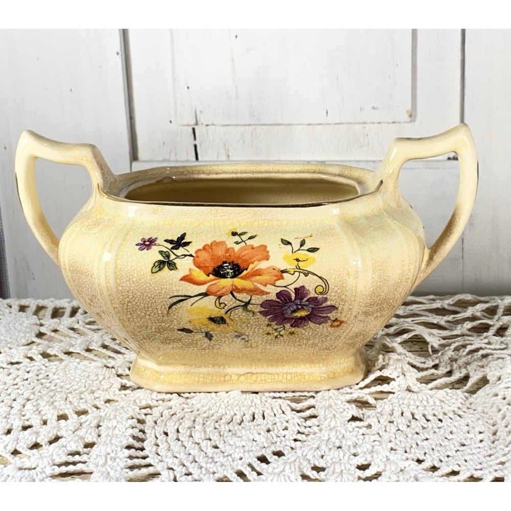 Vintage American Limoges "Golden Glow" Sugar Bowl Yellow Floral No Lid USA Made